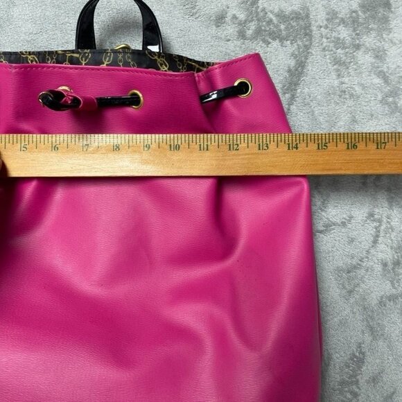 Y2K Juicy Couture Pink & Black Drawstring Tote Bag Gold Accents a1644 - Picture 6 of 9
